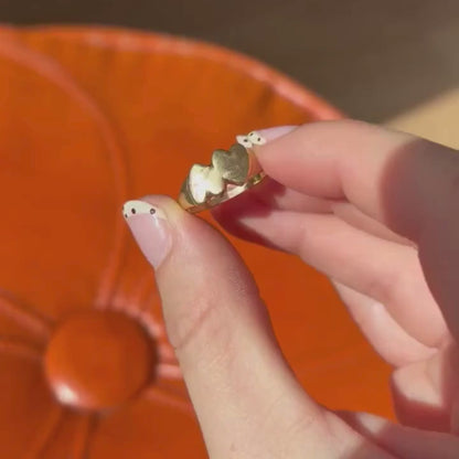 14k double heart CS engraved ring