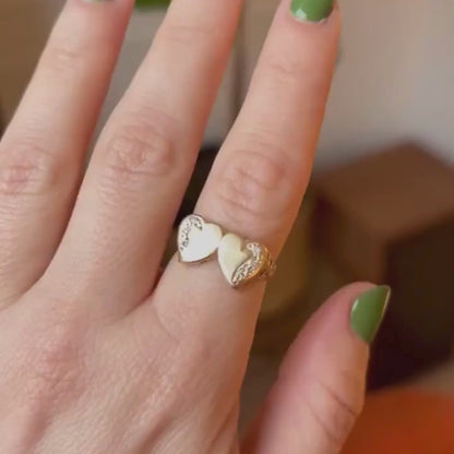 14k double heart with diamonds ST ring