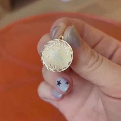 14k aries medallion charm