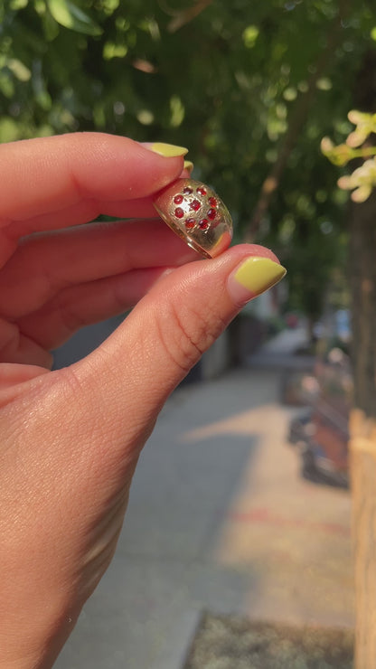 9K garnet flower dome ring