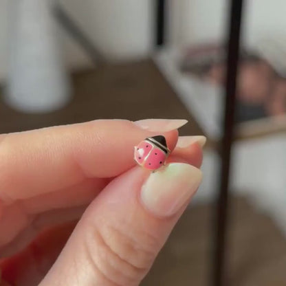 14k pink single lady bug stud earring