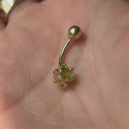 14k belly button ring with peridot