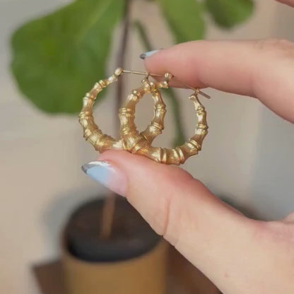 14k bamboo hoops