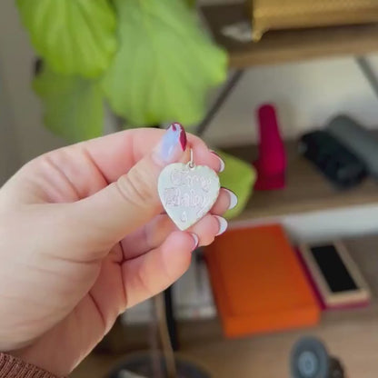925 cry baby old english hand engraved heart pendant