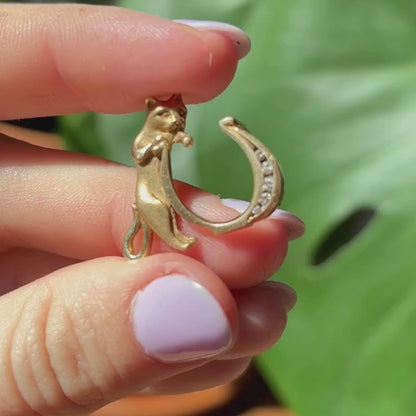 14k kitty & horseshoe with diamonds charm