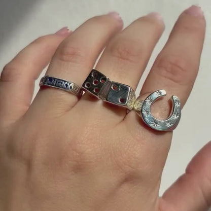 silver 7 dice ring