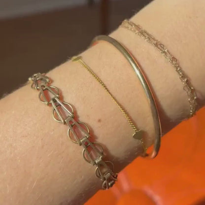 14k fancy mid century link bracelet with safety chain 7 3/8"