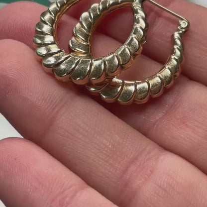 14k puffy scalloped semi hollow hoops