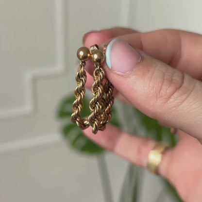 14k little rope chain earrings