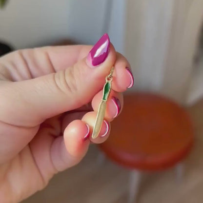 18k knife charm with green enamel handle