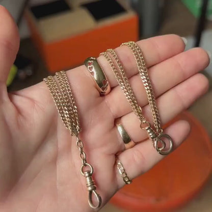 14k antique double strand watch chain with lariat with 10k dog clip 15.75"