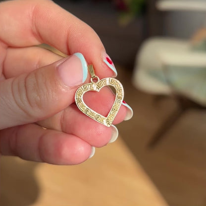 14k heart with greek key charm