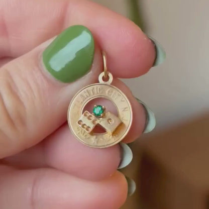 14k Atlantic City dice with emerald charm