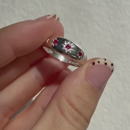 silver ruby star set dome ring