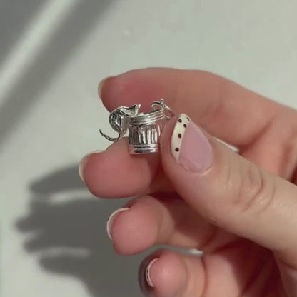 silver trash cat charm