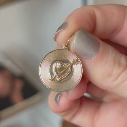 14k heart with arrow & diamond medallion charm