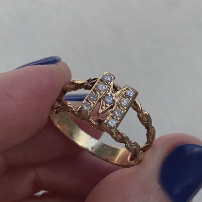 14k diamonds M rope ring