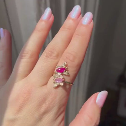 10k butterfly tu y yo ring with ruby cabochons