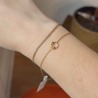 14k vintage link anklet with circle & balls 9.25"