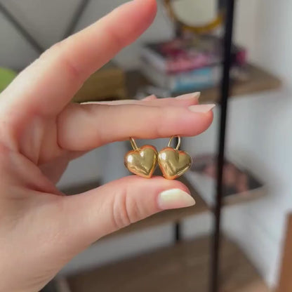 18k semi hollow heart drop earrings