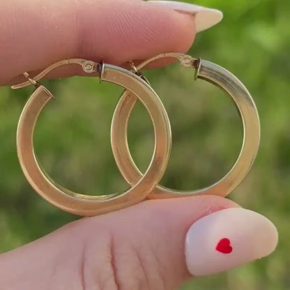 14k squared semi hollow hoops