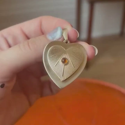 14k engine turned on flat heart with citrine cab pendant