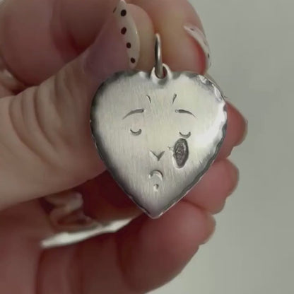 silver crying heart & diamond tear drop pendant