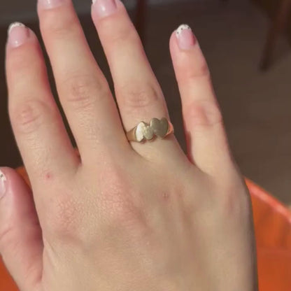 14k double heart CS engraved ring